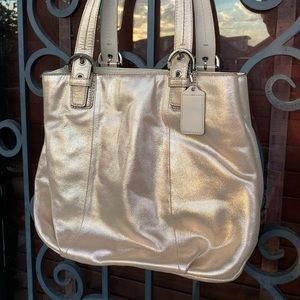 Authentic Coach Handbag Pearl Gold/Champagne Shimmer Leather Purse